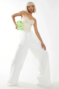 Glamorous Going Out Tops|Go To Partywear|Nude Organza Ruched-Bust Corset Top -