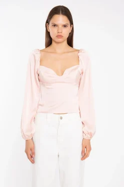 Glamorous Tops & T-shirts|Nude Peach Long-Sleeve Bust Seam Top -