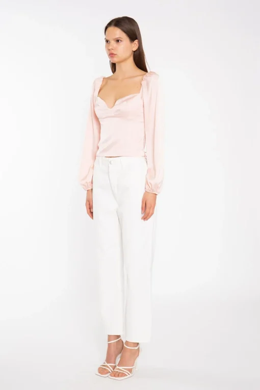 Glamorous Tops & T-shirts|Nude Peach Long-Sleeve Bust Seam Top -