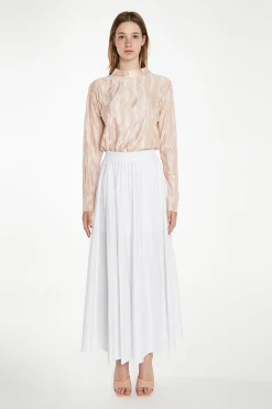 Glamorous Best Dressed Guest|Tops & T-shirts|Nude Plisse Long-Sleeve High-Neck Top -