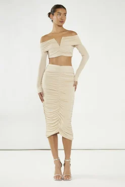 Glamorous Glamorous Studio|Co-ords|Nude Ruched Bardot Crop-Top -
