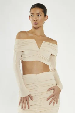 Glamorous Glamorous Studio|Co-ords|Nude Ruched Bardot Crop-Top -