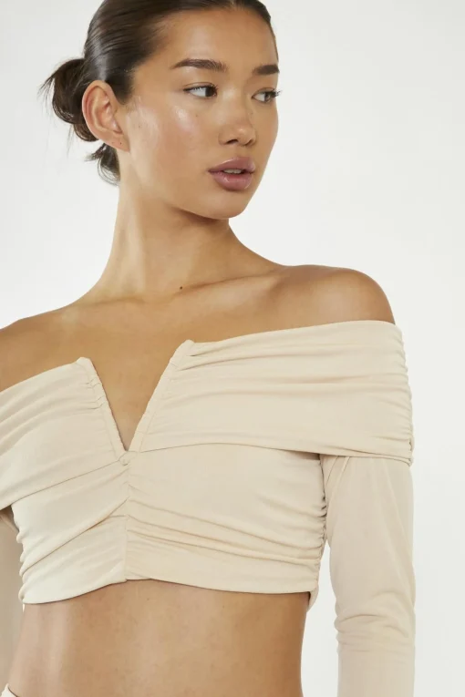 Glamorous Glamorous Studio|Co-ords|Nude Ruched Bardot Crop-Top -