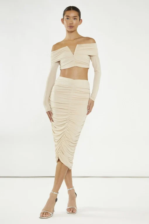 Glamorous Going Out Skirts|Glamorous Studio|Nude Ruched Midi-Skirt -