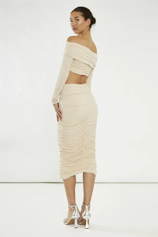 Glamorous Going Out Skirts|Glamorous Studio|Nude Ruched Midi-Skirt -