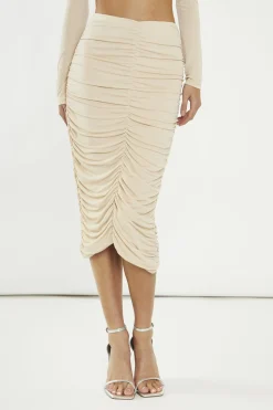 Glamorous Going Out Skirts|Glamorous Studio|Nude Ruched Midi-Skirt -