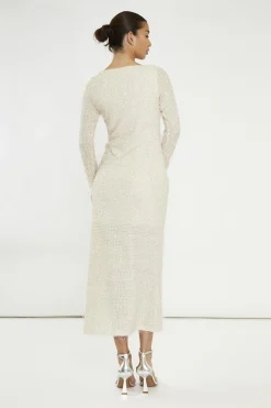Glamorous Day Dresses|Party Dresses|Nude Textured-Sequin Square-Neck Midaxi-Dress -