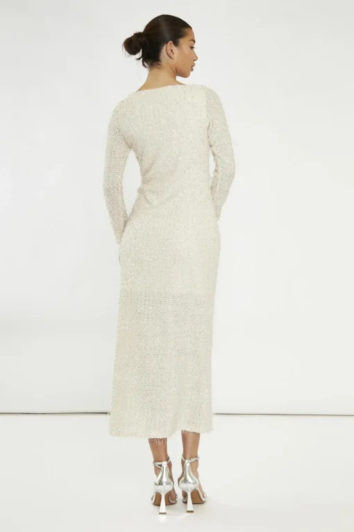 Glamorous Day Dresses|Party Dresses|Nude Textured-Sequin Square-Neck Midaxi-Dress -