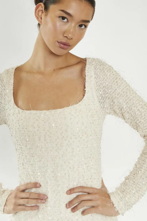 Glamorous Day Dresses|Party Dresses|Nude Textured-Sequin Square-Neck Midaxi-Dress -