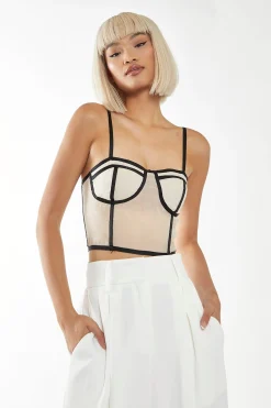 Glamorous Best Dressed Guest|Going Out Tops|Nude-Black Strappy Corset Top -