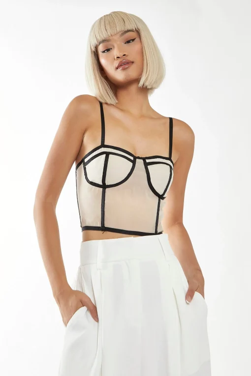 Glamorous Best Dressed Guest|Going Out Tops|Nude-Black Strappy Corset Top -