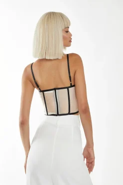 Glamorous Best Dressed Guest|Going Out Tops|Nude-Black Strappy Corset Top -