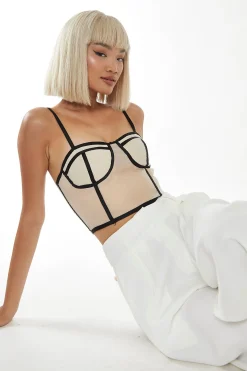 Glamorous Best Dressed Guest|Going Out Tops|Nude-Black Strappy Corset Top -