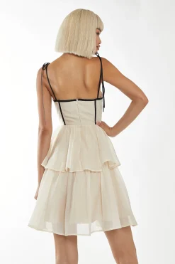 Glamorous Prom|Best Dressed Guest|Nude-Black Tiered Corset Mini-Dress -