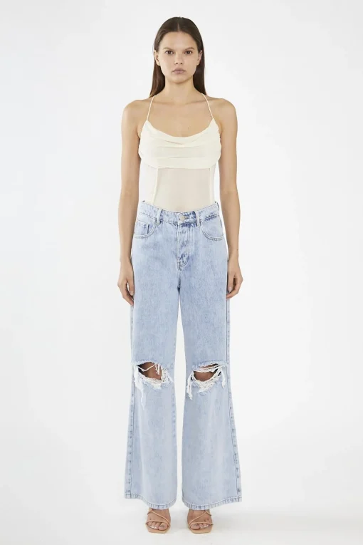 Glamorous Going Out Tops|Crops, Corsets & Bodysuits|Nude-Mesh Cowl-Neck Bodysuit -