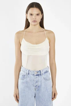Glamorous Going Out Tops|Crops, Corsets & Bodysuits|Nude-Mesh Cowl-Neck Bodysuit -