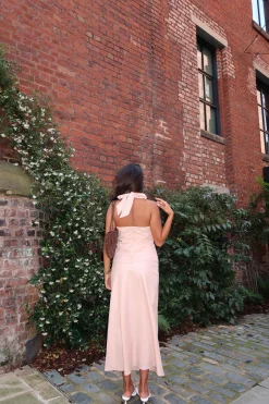 Glamorous Co-ords|Tops|Nude-Peach Cross-Halter-Neck Crop-Top -