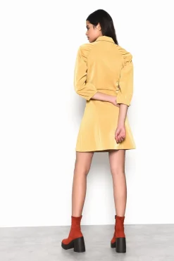 Glamorous Day Dresses|Party Dresses|Ochre-PU Collared Mini Shirt-Dress -