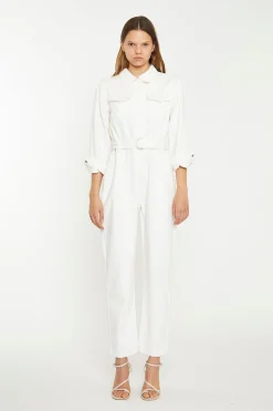 Glamorous Workwear|Chic Escapes|Off White Belted Denim Jumpsuit -