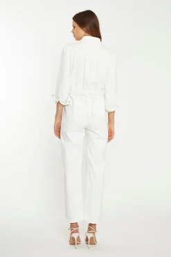 Glamorous Workwear|Chic Escapes|Off White Belted Denim Jumpsuit -