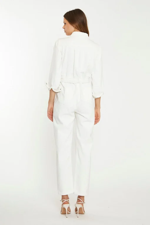 Glamorous Workwear|Chic Escapes|Off White Belted Denim Jumpsuit -
