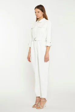 Glamorous Workwear|Chic Escapes|Off White Belted Denim Jumpsuit -