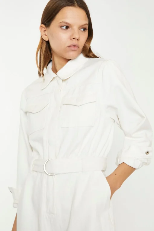 Glamorous Workwear|Chic Escapes|Off White Belted Denim Jumpsuit -