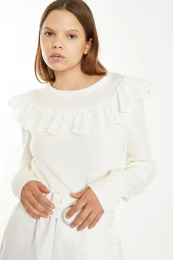 Glamorous Chic Escapes|Jumpers|Off White Broderie Ruffle Jumper -