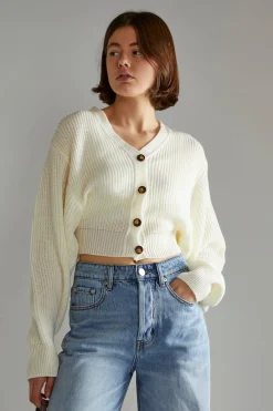 Glamorous Cardigans|Off White Button Front Cropped Cardigan -