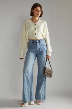 Glamorous Cardigans|Off White Button Front Cropped Cardigan -