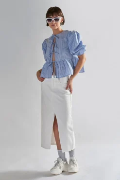 Glamorous Denim Skirts|Maxi Skirts|Off White Centre-Split Denim Maxi-Skirt -