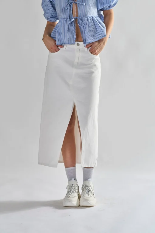 Glamorous Denim Skirts|Maxi Skirts|Off White Centre-Split Denim Maxi-Skirt -