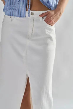 Glamorous Denim Skirts|Maxi Skirts|Off White Centre-Split Denim Maxi-Skirt -