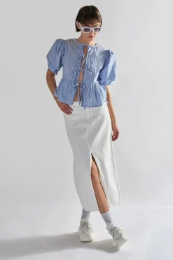 Glamorous Denim Skirts|Maxi Skirts|Off White Centre-Split Denim Maxi-Skirt -