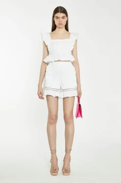 Glamorous Chic Escapes|Co-ords|Off White Lace-Trim Frill Shorts -