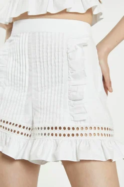 Glamorous Chic Escapes|Co-ords|Off White Lace-Trim Frill Shorts -
