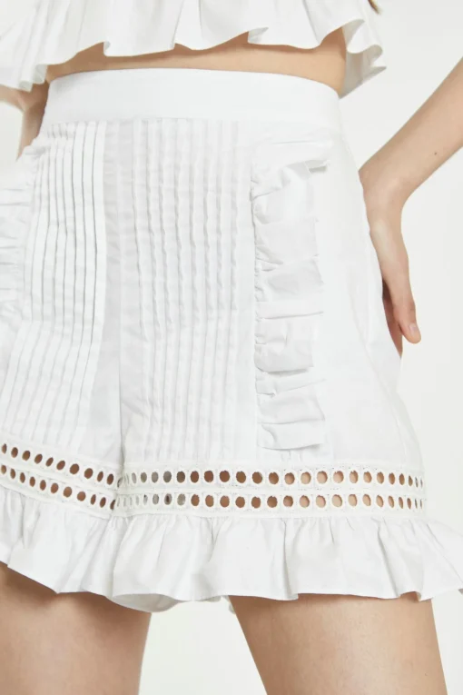 Glamorous Chic Escapes|Co-ords|Off White Lace-Trim Frill Shorts -