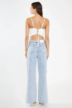 Glamorous Going Out Tops|Off White Lace-Up Back Crop-Top -