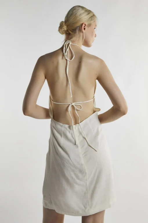 Glamorous Day Dresses|Mini Dresses|Off White Linen Halter-Neck Mini-Dress -
