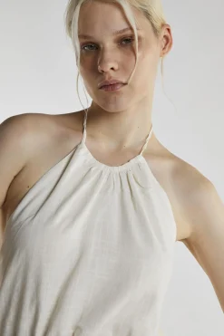 Glamorous Day Dresses|Mini Dresses|Off White Linen Halter-Neck Mini-Dress -