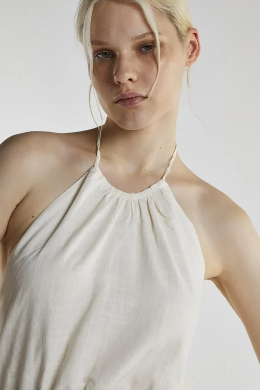 Glamorous Day Dresses|Mini Dresses|Off White Linen Halter-Neck Mini-Dress -