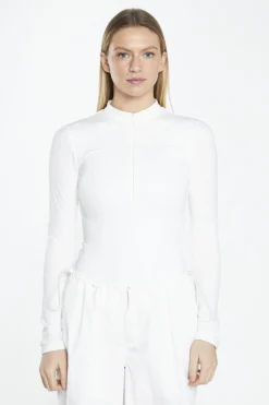 Glamorous Crops, Corsets & Bodysuits|Off White Long-Sleeve Zip-Up Bodysuit -