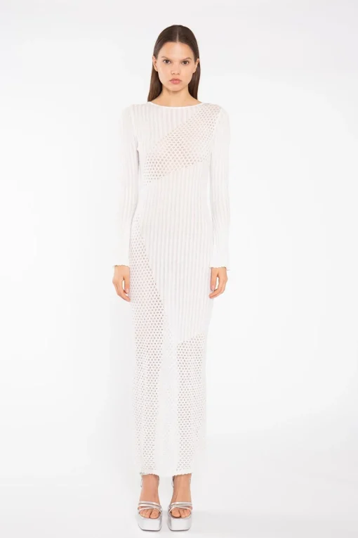 Glamorous Day Dresses|Knitted Dresses|Off White Mix Knit Maxi-Dress -