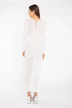 Glamorous Day Dresses|Knitted Dresses|Off White Mix Knit Maxi-Dress -
