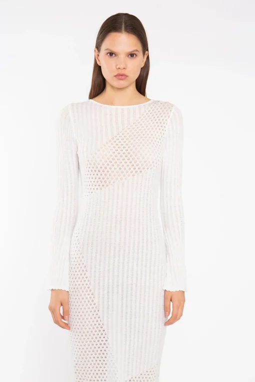 Glamorous Day Dresses|Knitted Dresses|Off White Mix Knit Maxi-Dress -