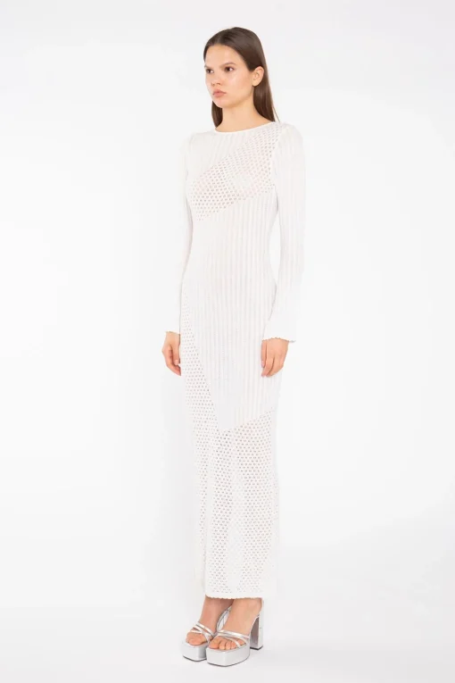 Glamorous Day Dresses|Knitted Dresses|Off White Mix Knit Maxi-Dress -