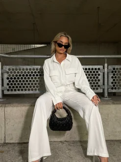 Glamorous Workwear|Jet Setter|Off White Oversized Utility Shirt -