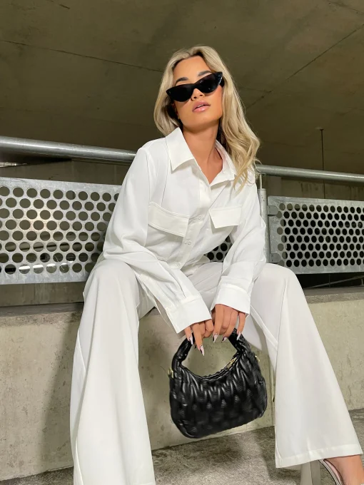 Glamorous Workwear|Jet Setter|Off White Oversized Utility Shirt -