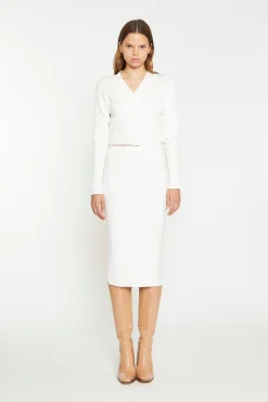 Glamorous Chic Escapes|Co-ords|Off White Rib Knit Midi-Skirt -