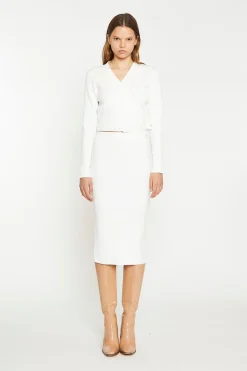 Glamorous Chic Escapes|Co-ords|Off White Rib Knit Wrap-Top -